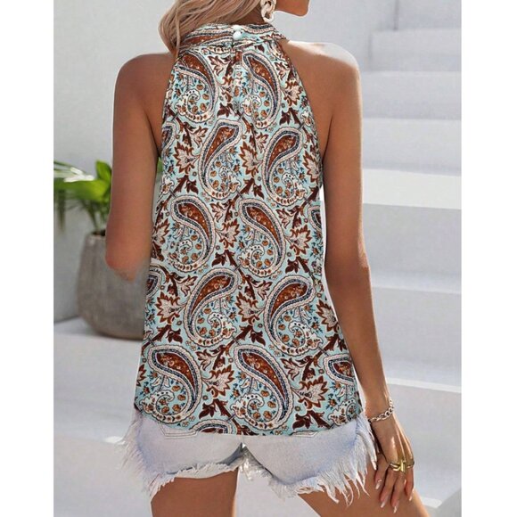 Paisley Print Halter Neck Sleeveless Blouse - Picture 3 of 8